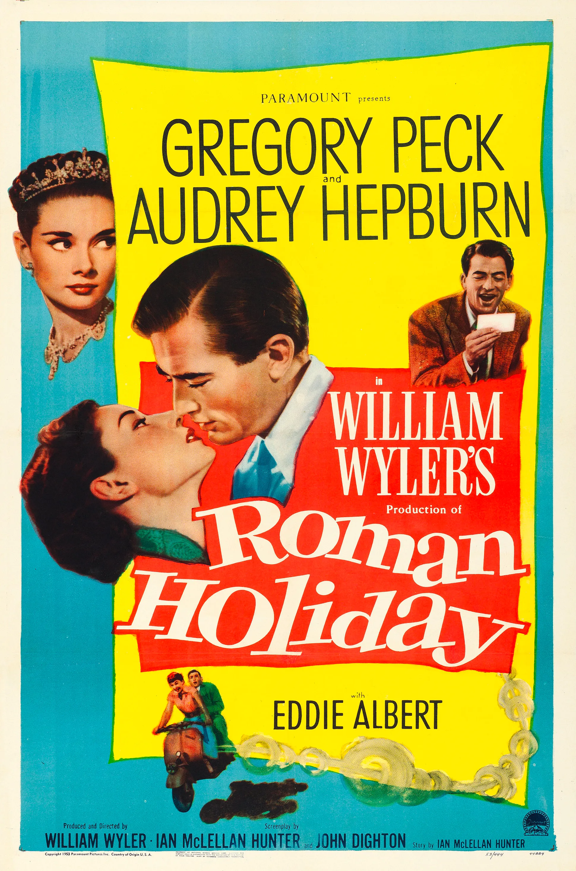映画『ローマの休日』（1953）の劇場ポスター — オードリー・ヘプバーン、グレゴリー・ペック主演