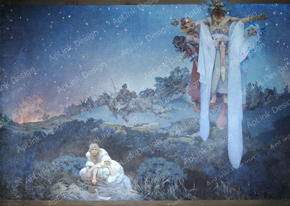 スラヴの歴史を叙事として描いた連作の第一部 — 《スラヴ叙事詩 第I部》（Slav Epic Cycle I）。Wikimedia Commons所蔵のパブリックドメイン画像。